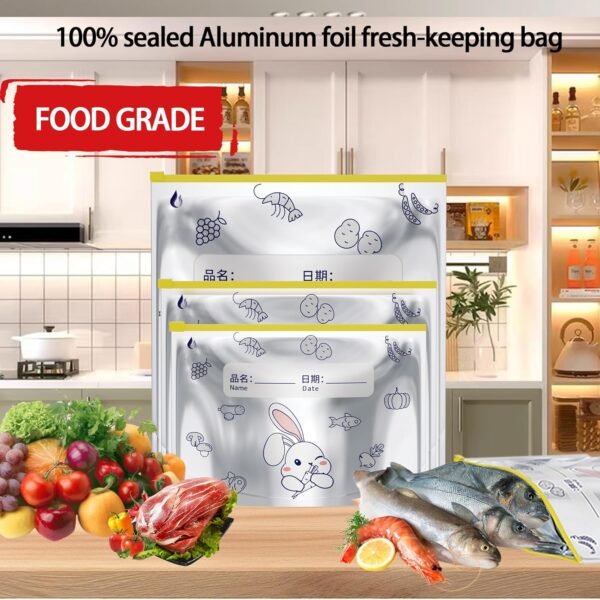 Reusable Food Storage Bags - 10 Pack Ziplock Aluminum foil bag Safe Freezer Bags, Leakproof Storage Gallon Bags, Reusable Food Bags, Snack Bags, Sealed Bag for Vegetable Fruit Meat (M 10pcs) - Image 5