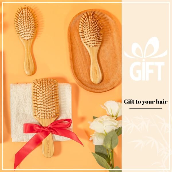 Bamboo Hair Brush for Hair Growth, Natural Bamboo Bristles Detangling Square Wooden Paddle Hairbrush for Massaging Scalp, for Women Men and Kids, for All Hair Types, with Ergonomic Handle - Image 7