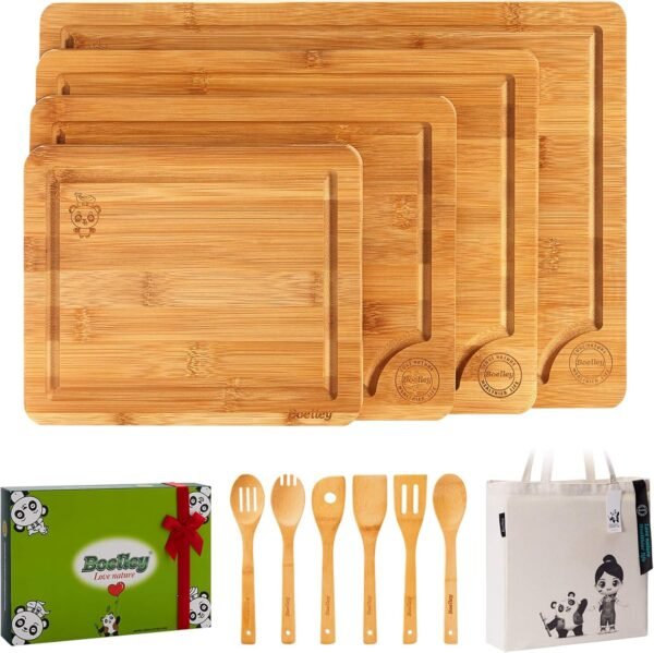 Wooden Cutting Boards for Kitchen-Bamboo Cutting Board Set,Durable Wood Cutting Board Set-Charcuteries & Chopping Butcher Block for Meat,Vegetables and Fruits ideas Home Cooks Kitchen Gift -11Pcs Pack