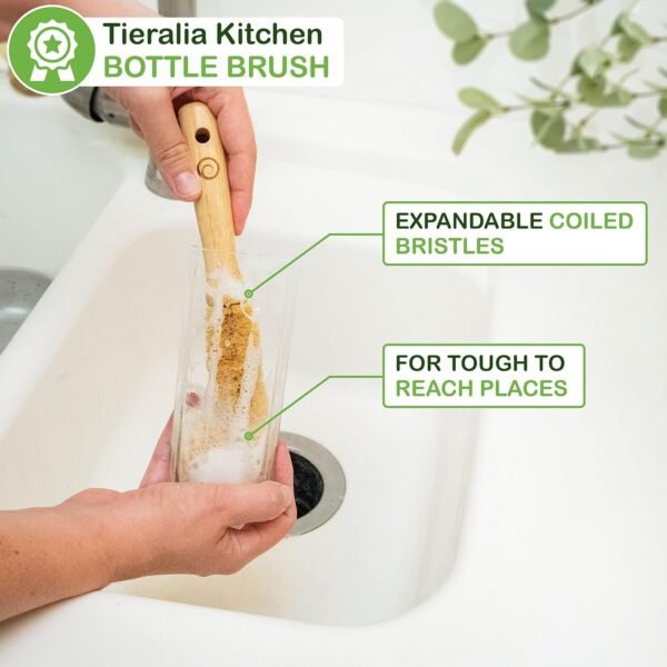 Tieralia 5-Piece Eco-Friendly Bamboo Dish Brush Set with Compostable Wood Pulp Sponges | Bamboo Dish Brushes Kitchen Cleaning Set | Dish Brush Set | Dish Brush - Image 2