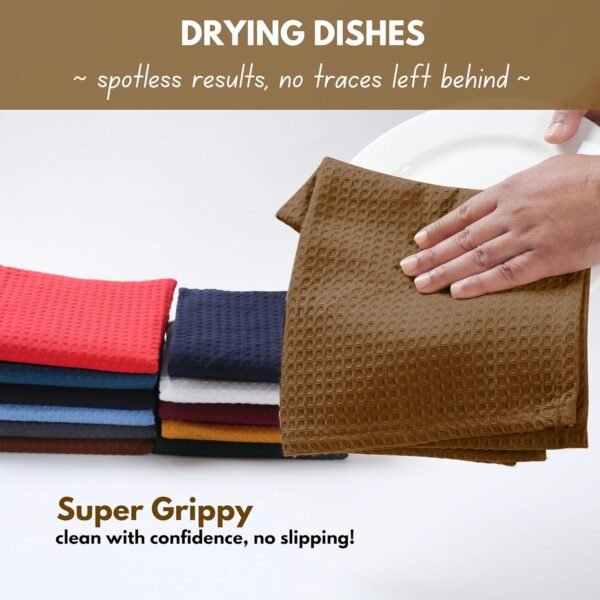 Native Fab Kitchen Towels 4 Pack (16"x26") & Dish Cloths 4 Pack (12"x12") - 8 Piece Kitchen Set, 100% Cotton, Absorbent & Durable for Cleaning and Cooking - Perfect for Home & Kitchen Use - Brown - Image 3