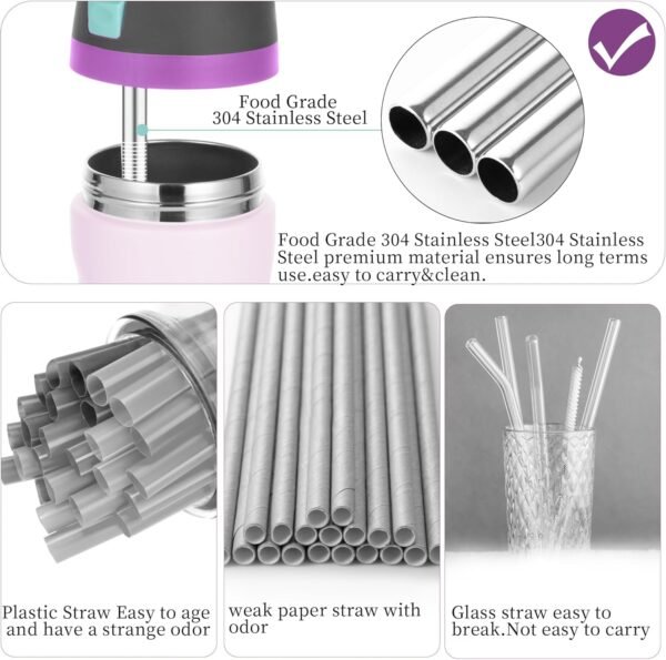 12PCS Replacement Straws Compatible with Owala 24oz/32oz with 2 Cleaning Brushes 6 Reusable Stainless Steel Straw 2 Water Bottle Seal Ring 2 Replacement Stopper for Owala Freesip - Image 5