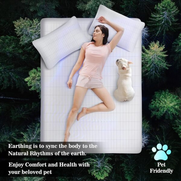 Grounding Sheet, 90% Organic Cotton+10% Pure Silver Organic Fitted Grounded Sheet for Improved Sleep, Pain Relief - Earth Connected Bedding (White, Queen) - Image 4
