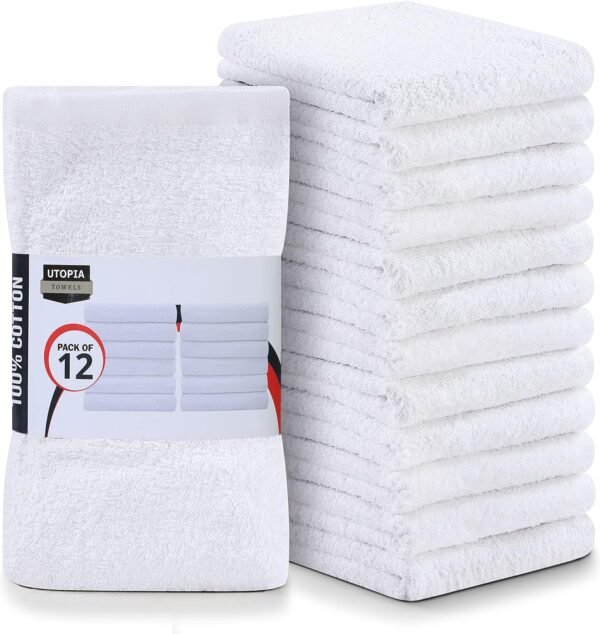 Utopia Cotton Bar Mops, Pack of 12-16 x 19 Inches Dish Towels, Super Absorbent White Multi-Purpose Cleaning Towels for Home and Bars