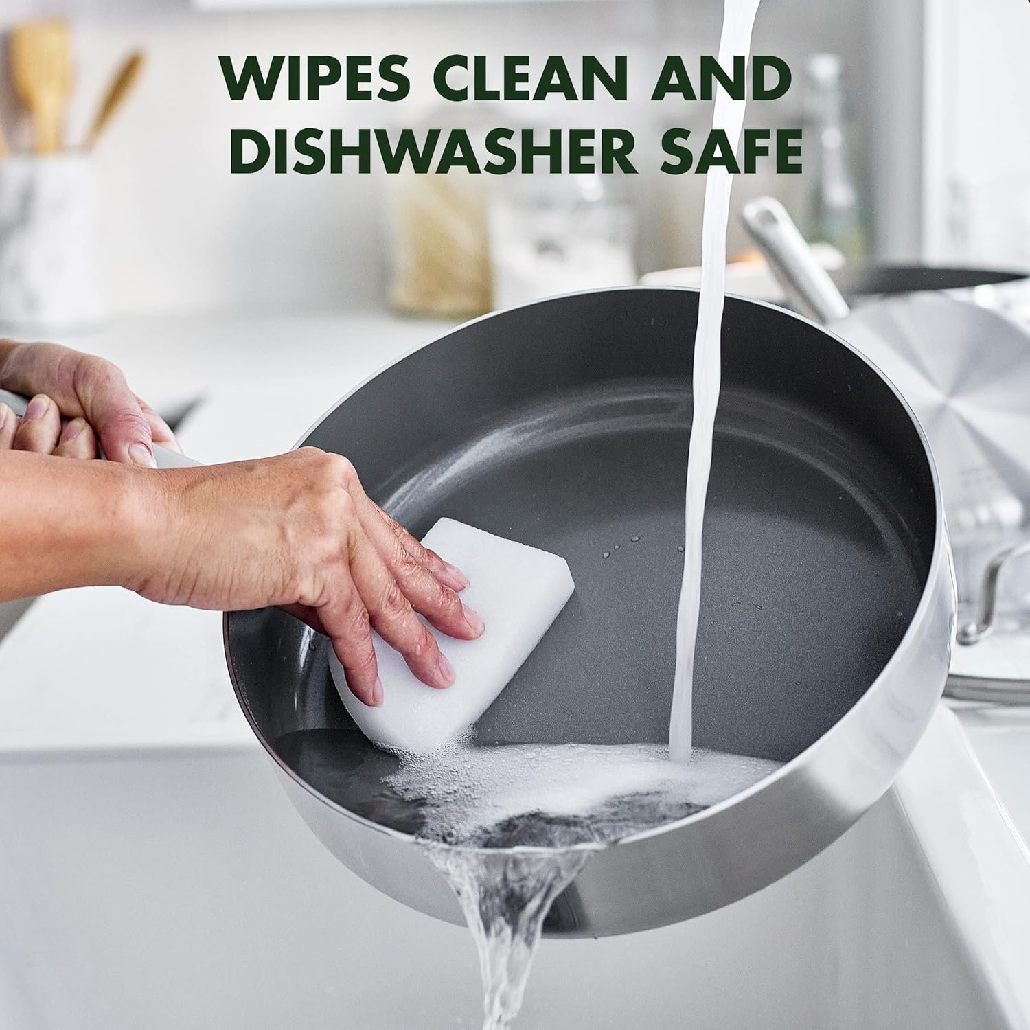 GreenPan Chatham 12 Piece Stainless Steel Cookware Set, Non-Toxic PFAS-Free Healthy Ceramic Nonstick, Dishwasher Safe, Oven Safe, Frypan Skillet Sauté Saucepan, Bamboo Utensils, Silver - Image 7