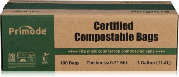 Primode Compostable Bags, 3 Gallon Food Scraps Yard Waste Bags, 100 Count, Extra Thick 0.71 Mil. ASTMD6400 Compost Bags Small Kitchen Trash Bags, Certified By BPI And TÜV AUSTRIA - Image 2