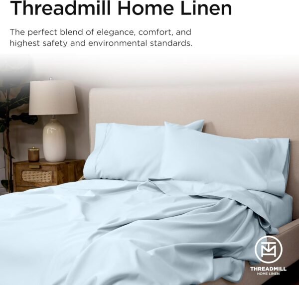 Threadmill Egyptian Cotton Full Size Sheet Set | 100% Certified Egyptian Cotton Sheets for Full Size Bed | Full Bed Sheets Set 16" Deep Pocket | Soft Sateen 4-Piece Cooling Bedding Set | Light Blue - Image 8