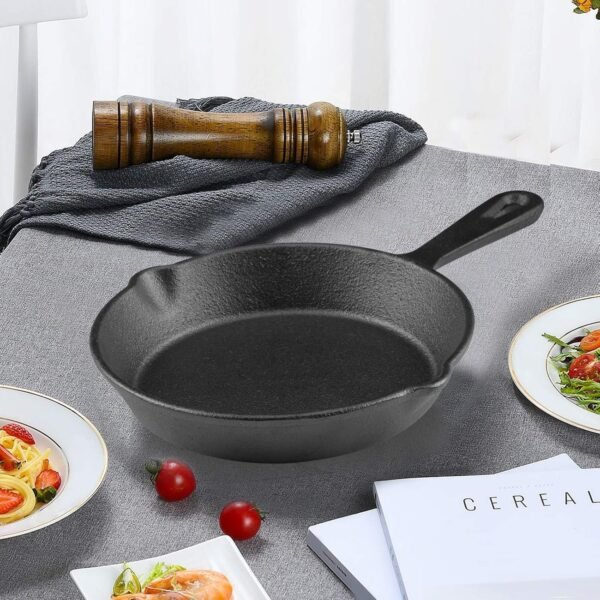 6 Inch Cast Iron Skillet, Frying Pan with Drip-Spouts, Pre-seasoned Oven Safe Cookware, Camping Indoor and Outdoor Cooking, Grill Safe, Restaurant Chef Quality - Image 4