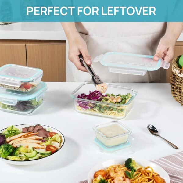 Vtopmart 15 Pack Glass Food Storage Containers, Meal Prep Containers, Airtight Glass Bento Boxes with Leak Proof Locking Lids, for Microwave, Oven, Freezer and Dishwasher - Image 5
