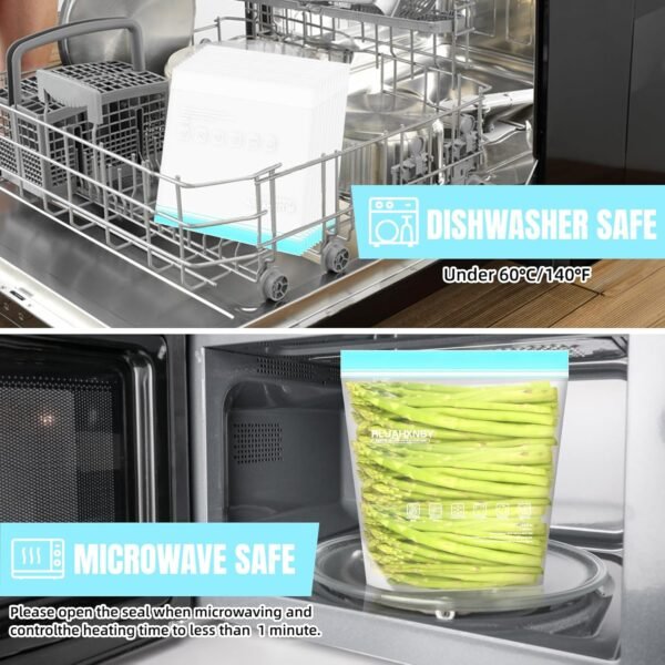Reusable Freezer Bags Dishwasher Microwave Safe, Stand Up Silicone and BPA Free Reusable Sandwich Bags, Leakproof Reusable Food Storage Bags for Meal Prep - 12 Gallon (12) (12packs) - Image 4