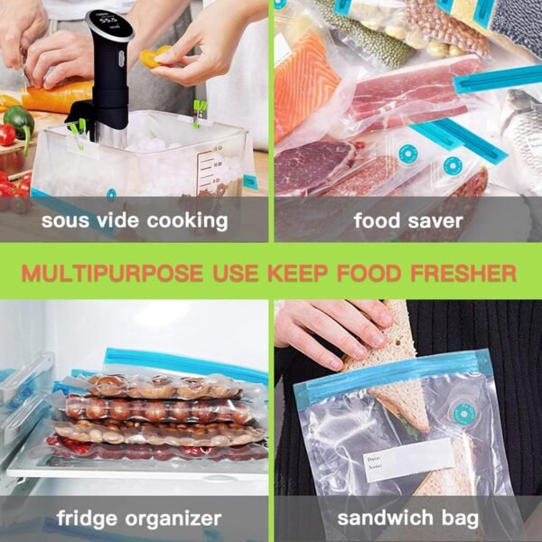 Sous Vide Bags - 20pack Reusable Vacuum Zipper Bags for Sous Vide Cooking, 3 Sizes food Storage Bags with 2 Sealing Clipsfor Anova and joule Cookers - Image 4