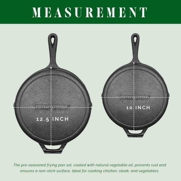 Nonstick Pan, Premium Pre-Seasoned Cast Iron Skillet, Frying Pan for Oven, Stove or Grill, Safe for Indoor & Outdoor – 12.5 Inch - Image 3