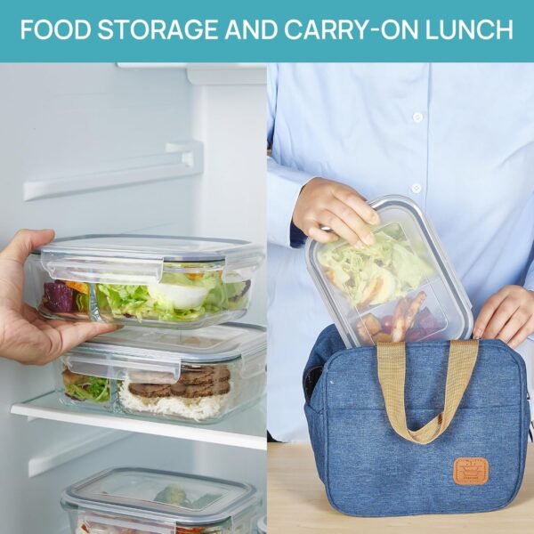 Vtopmart 5 Pack 33oz Glass Food Storage Containers with Lids, Meal Prep Containers 2 Compartments, Airtight Lunch Containers Bento Boxes with Snap Locking Lids for Microwave, Oven, Freezer - Image 5