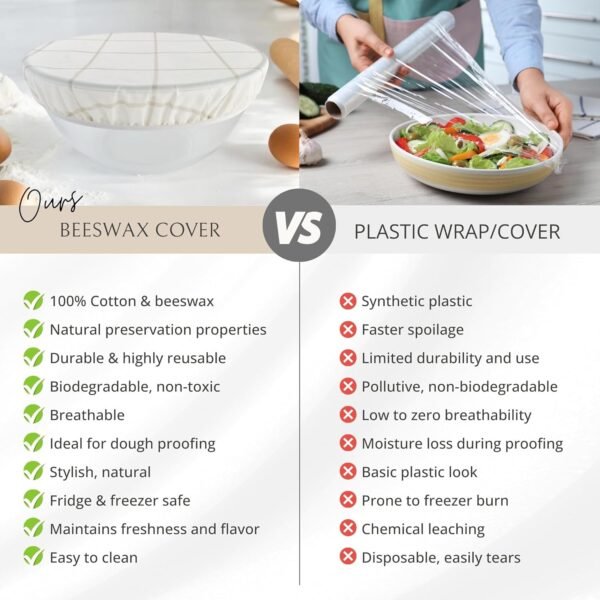 Reusable Bowl Covers for Bread Proofing (2 Lg) - Beeswax Bowl Covers Reusable, Sourdough Bowl Cover, Elastic Cotton Cloth Bowl Covers, Bread Cover for Rising, Bread Bowl Cover, Fabric Bowl Covers - Image 5