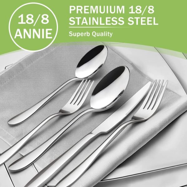 20 Pcs Silverware Set with Organizer, 18/8 Stainless Steel Cutlery Set with Utensils Bamboo Tray for Kitchen Drawer, Serving Flatware for 4 with Storage Holder - Image 4