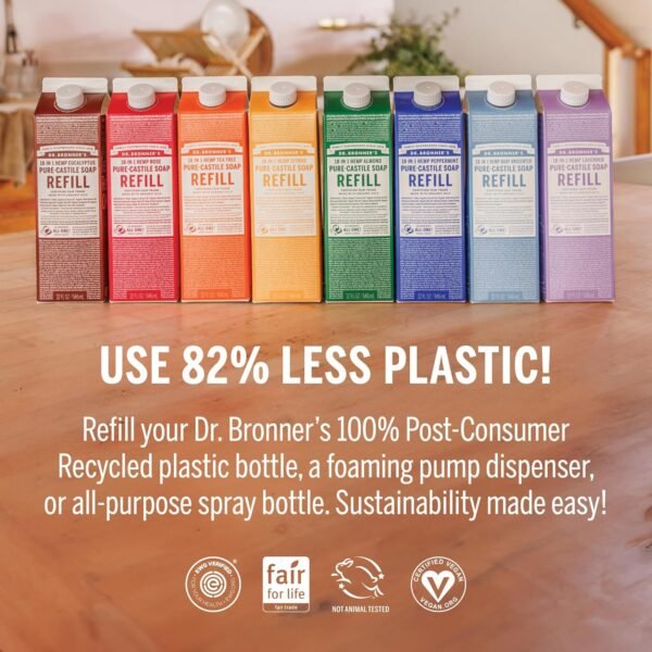 Dr. Bronner's Pure-Castile Liquid Soap Bottle & Refill Carton - Made with Regenerative Organic Certified Oils, 82% Less Plastic-18-in-1 Uses for Face, Body Wash, Hand Soap Refill- Lavender,32oz - Image 2