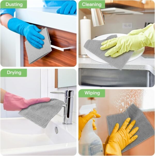15 Pack Swedish Dishcloths for Kitchen, Ultra Absorbent Swedish Dish Towels for Washing Dishes, Non-Scratch Reusable Paper Towels, Biodegradable Cellulose Sponge Cloths,Gray - Image 4