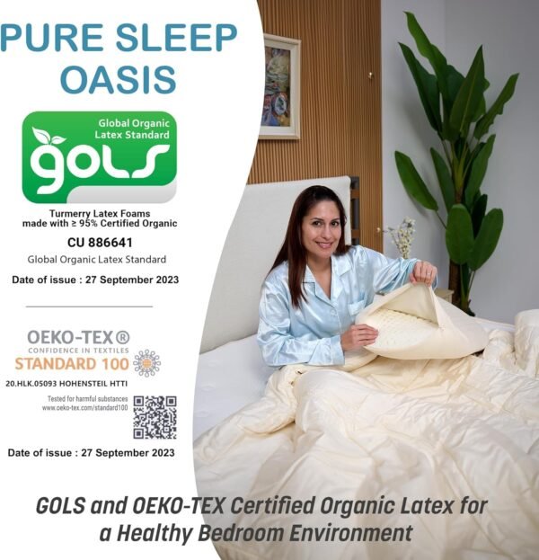 Green Natural Organic Bed Pillow - GOLS Certified Organic Rubber Foam Latex Pillows for Sleeping for Side, Back, and Stomach Sleepers Zippered Organic Cotton Cover - Size Standard - Mid Loft - Soft - Image 5