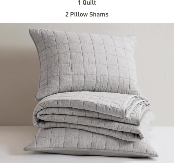 Hyde Lane Luxury Linen Quilt Set King Size, Organic European Flax Cotton Blend Bedding for Bedspread and Coverlet, Box Stitched, with 2 Pillow Shams, 106"x96", Light Grey - Image 5
