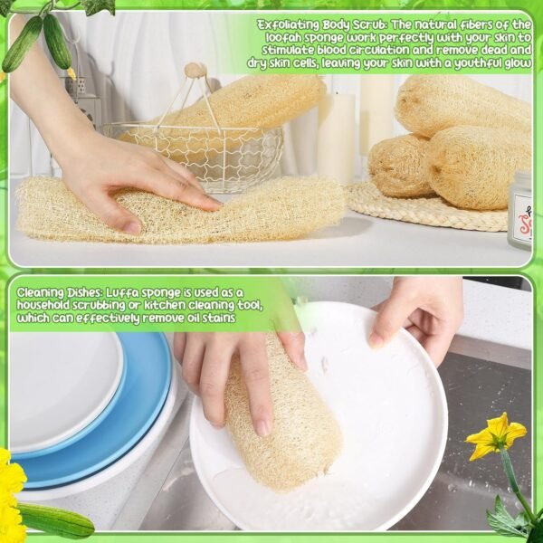 11.8 inches Natural Loofah Sponges Pack of 6, for Kitchen Dishes Body Scrubber - Image 6