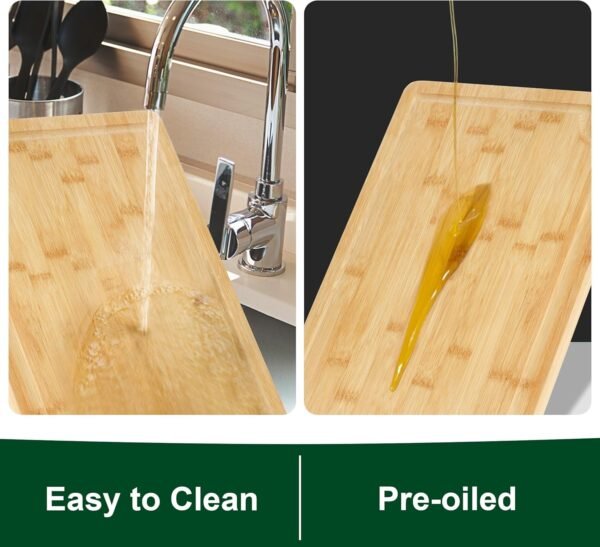 Organic Bamboo Cutting Board Set of 3, Large Wooden Cutting Boards for Kitchen, Wood Cutting Board with Juice Grooves, Side Handles and Hanging Holes, Reversible Chopping Board - Pre Oiled - Image 7