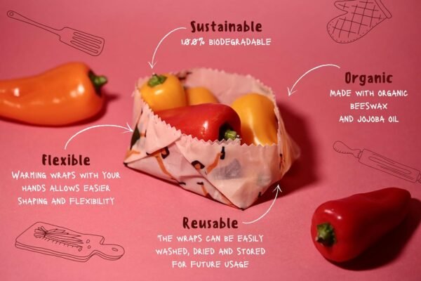 Parforna Beeswax Food Wraps - Reusable & Sustainable Wraps in 3 Sizes, Plastic Film Alternative, Food Storage Wraps, Bread Sandwich Wrapper, Eco-Friendly, Organic, Zero-Waste, Fresh Food For Longer - Image 3