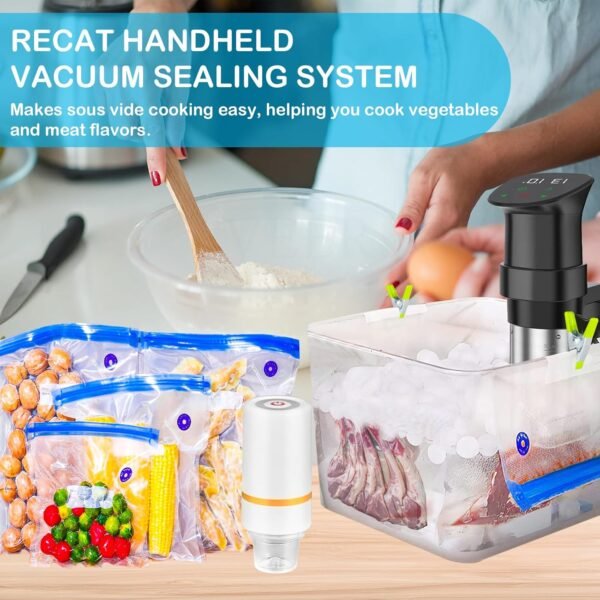 Sous Vide Bags, 52 PCS Handheld Electric Vacuum Sealer Sets for Anova, Joule Cookers, with 30 PCS Reusable Storage Bags, 4 Cooking Clips, 5 Sealing Clips - Image 2