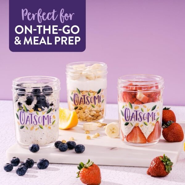 Oatsome 4-Pack 12 oz Overnight Oats Containers with Lids, Glass Storage Containers with Lids, Wide Mouth Mason Jars for Food Storage, Oatmeal, Snacks, Cereal, Yogurt, Sugar - Image 4