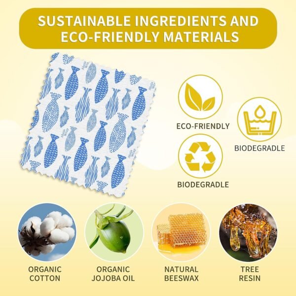 Beeswax Food Wrap 9-Pack (5S 3M 1L), Reusable Beeswax Wraps, Beeswax Wraps Reusable Sustainable Food Storage, Plastic-Free/Seal Bee Fish - Image 3