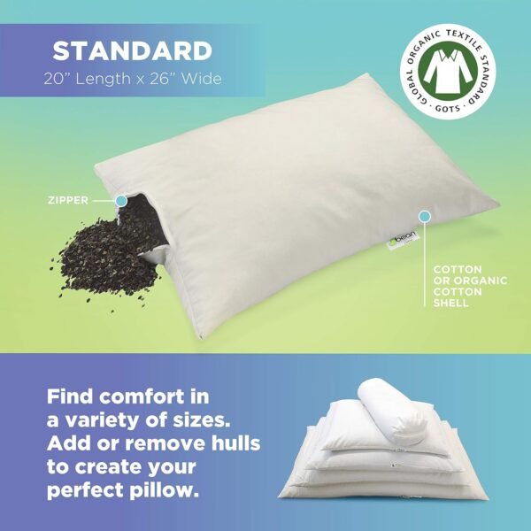Buckwheat Travel / Toddler Pillow - - Organic Cotton, Vegan, Premium Quality - Made in USA - 13" x 18" -Neck Bed Body Floor Cushion Insert Couch Throw Bolster - Organic Eco Friendly Fabric and Fill - Image 3