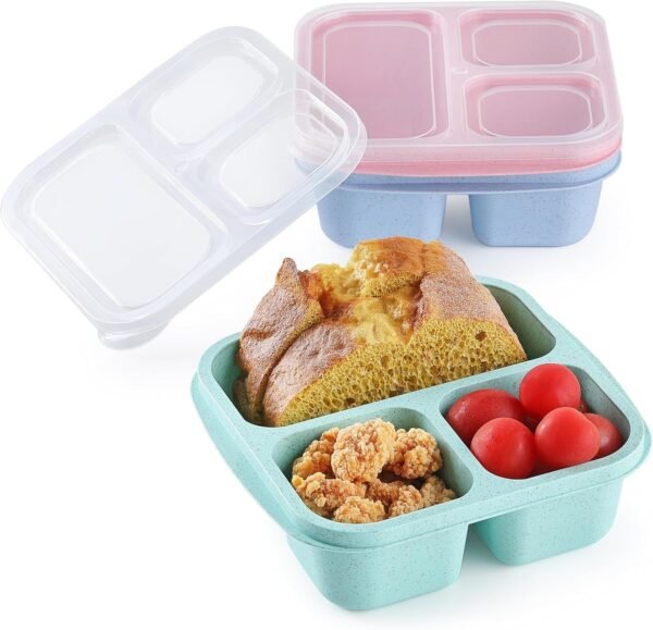 3PCS Snack Containers, Stackable Snack Box Container with 3 Compartments, Lunch Containers & Bento Box for Kids and Adults (3Pack, 3Colors) - Image 8