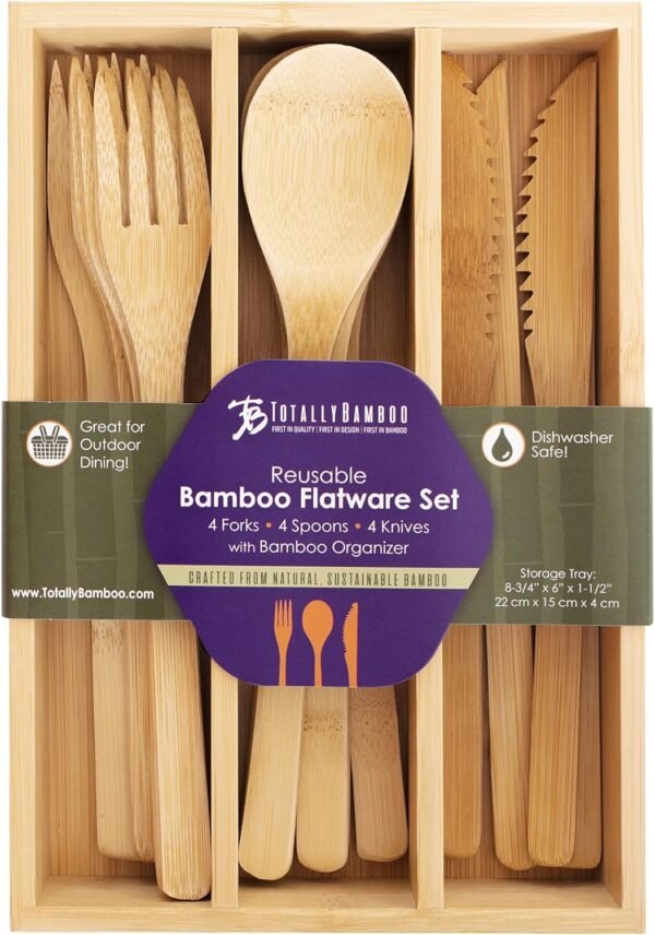 Totally Bamboo 12-Piece Reusable Bamboo Flatware Set with Portable Storage Case, Dishwasher Safe - Image 7
