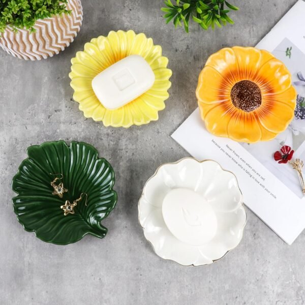 Elegant Bathroom Soap Dish, Inspired by Nature Hibiscus Flower, Ceramic Soap Dish Holder, Self-Draining and Multiple Styles for Bathroom Kitchen Accessories - Image 6