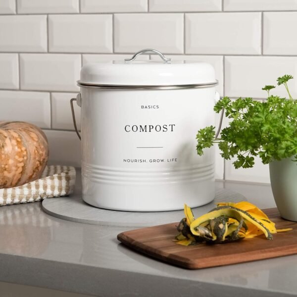 D'Lifeful Kitchen Compost Bin - 1.3 Gallon Countertop Compost Bin with Lid - Farmhouse Kitchen Composter with 6 Smell-Absorbing Charcoal Filters - Eco-Conscious and Easy to Clean Compost Bucket -White - Image 6