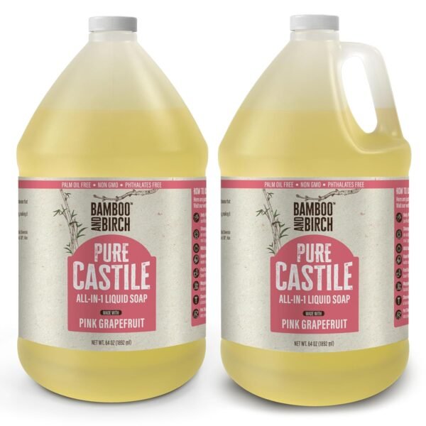 Pure Castile Soap Liquid Organic, Certified Palm Oil Free Natural Soap, Citrus Grapefruit, 1 Gallon
