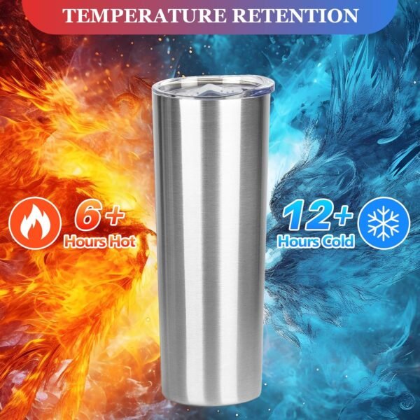 20 oz Skinny Tumbler with Lid and Straw,Stainless Steel Vacuum Insulated Tumbler Cup Double Wall Leak-proof Coffee Mug,Travel Thermal Water Tumbler for Office,Outdoor(Silver,1) - Image 2