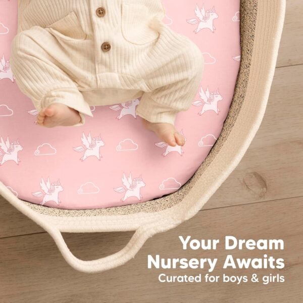 2-Pack Organic Bassinet Sheets for Girls, Boys - 100% Cotton Bassinet Mattress Sheets Compatible with Halo Bassinest Swivel Sleeper, Graco,Baby Delight,Chicco,Unisex Fitted Bassinet Sheets (Beach Day) - Image 8