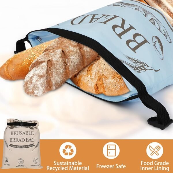 2 Packs Bread Bags for Homemade Bread, Zipper Reusable Bread Bags 17x12inch, Sourdough Bags with Transparent Window, Freezer Safe Bread Storage Bag, Bread Container Bread Loaf Bags - Image 3