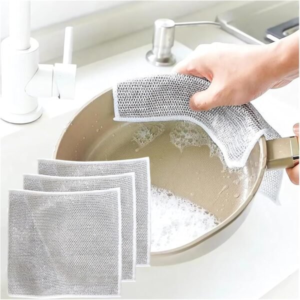 Multipurpose Wire Dishwashing Rags for Wet and Dry - 2024 New Dish Cloths for Washing Dishes, Steel Scrubbers for Cleaning Dishes, Chain Mail Scrubber Cast Iron, Non Scratch Scrubbing Pads (2PCS)