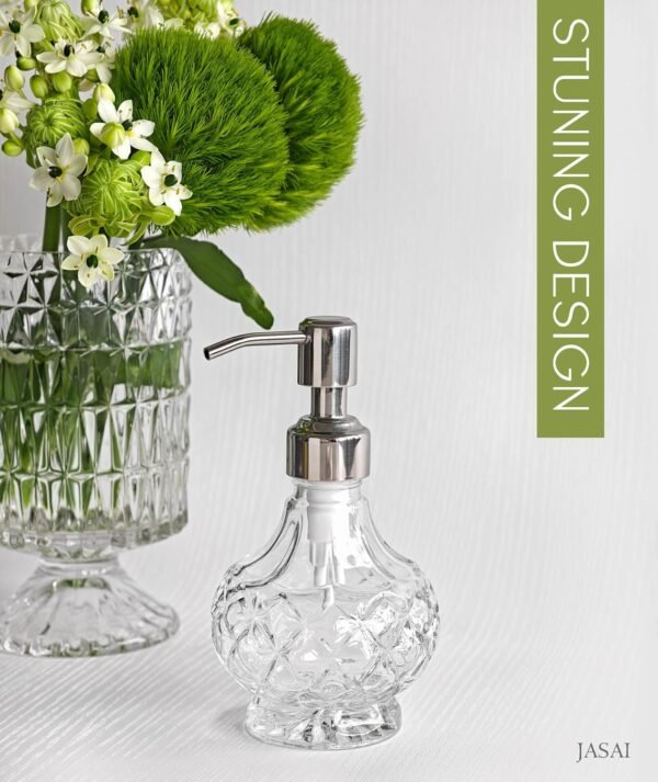 JASAI Clear Glass Small Soap Dispenser, Bathroom Soap Dispenser with Strudy Pump for Small Kitchen and Bathroom, Kitchen Soap for Lotions, Dish Soap, Hand Soap, Body Oil. - Image 6