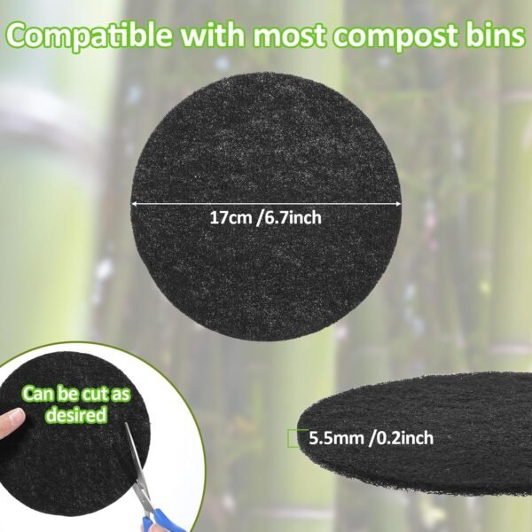 6 Pack Charcoal Filters for Kitchen Compost Bin 6.3 Inch Compost Filters for Countertop Bin Compost Bin Filters Activated Charcoal Replacement Filters for Kitchen Home Bucket Refill Round - Image 2