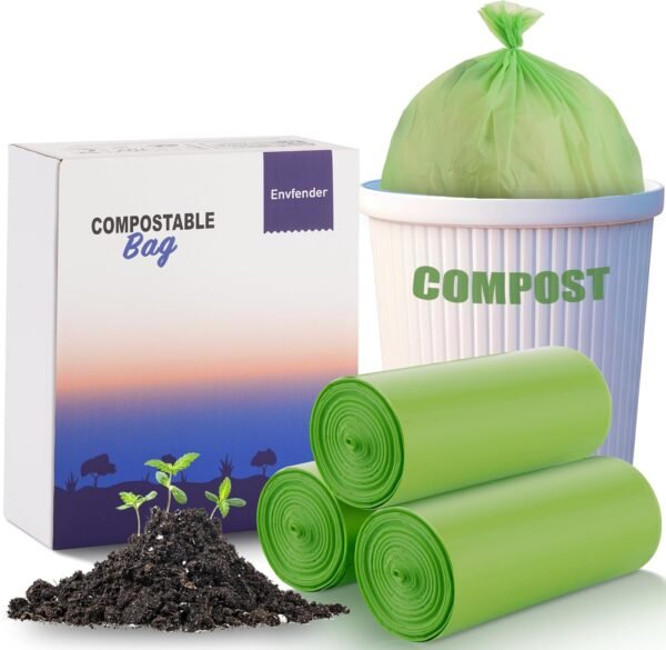 Compostable Trash Bags 5 Gallon Compost Small Trash Bags for Kitchen Bathroom Office ASTM D6400 BPI Certified 45 Couts Green