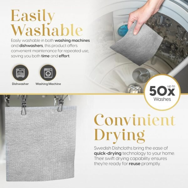 Swedish Dishcloths for Kitchen 6 Pack, Eco Friendly Reusable Paper Towels, Cellulose Sponge Cleaning Cloths, Swedish Dish Cloths for Washing Dishes from - Image 5