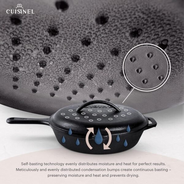 Cuisinel 12" + 10" + 8"-Inch Cast Iron Skillets Set with Braiser Lids + Silicone Handle Grips + Pan Scraper - Indoor/Outdoor Pre-Seasoned Kitchen Cookware - Oven, Fire, Stove Safe - Image 5