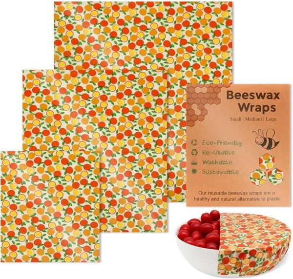 Multipurpose Beeswaxs Food Wraps Set Of 3 Reusable Sturdy Cotton Storage Sheets Home Accessory For Kitchen Freshness