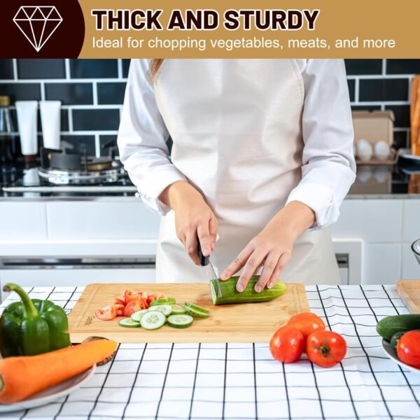 Bamboo Cutting Board Set, Bamboo Cutting Boards for Kitchen in 3 Sizes, Cutting Boards with Deep Juice Grooves & Hanging Holes, Bamboo Cutting Board Set Ideal Chopping for Meat, Vegetables and Fruits - Image 5