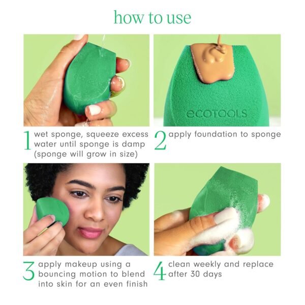EcoTools Green Tea Bioblender, Compostable Makeup Blending Sponge, For Foundation & Base Coverage, Skin-Calming, Natural Infusion, Cruelty Free & Vegan, Packaging May Vary, 1 Count - Image 7