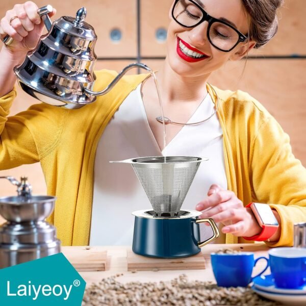 Pour Over Coffee Dripper, Slow Drip Paperless Coffee Filter, Stainless Steel Pour Over Coffee Maker for Single Cup Brew, Double Mesh Design of Manual Reusable Cone Filter. - Image 7