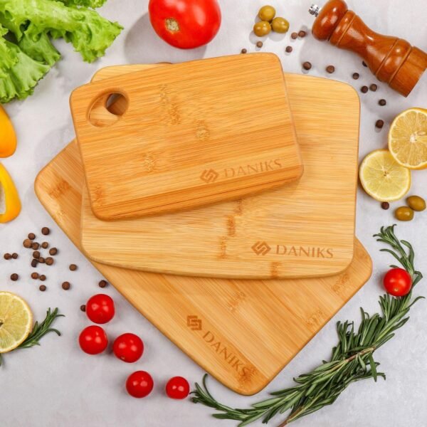 Daniks 100% Organic Bamboo Cutting Board Set of 3 for Kitchen | Heavy Duty Wood Chopping Board | Extra-Thick Cutting Board for Serving, Meat and Veggies (S, M, L) - Image 2