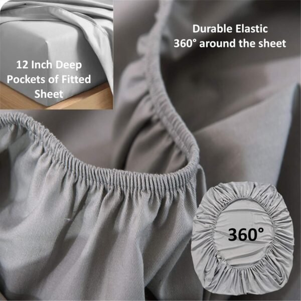 6 Piece Bedding Set, 100% Organic Cotton Bed Sheet Set 700 Thread Count, Crisp and Cooling Sateen Weave, Soft Breathable, Eco-Friendly, 12" Deep Pocket -(Light Grey, King) - Image 4
